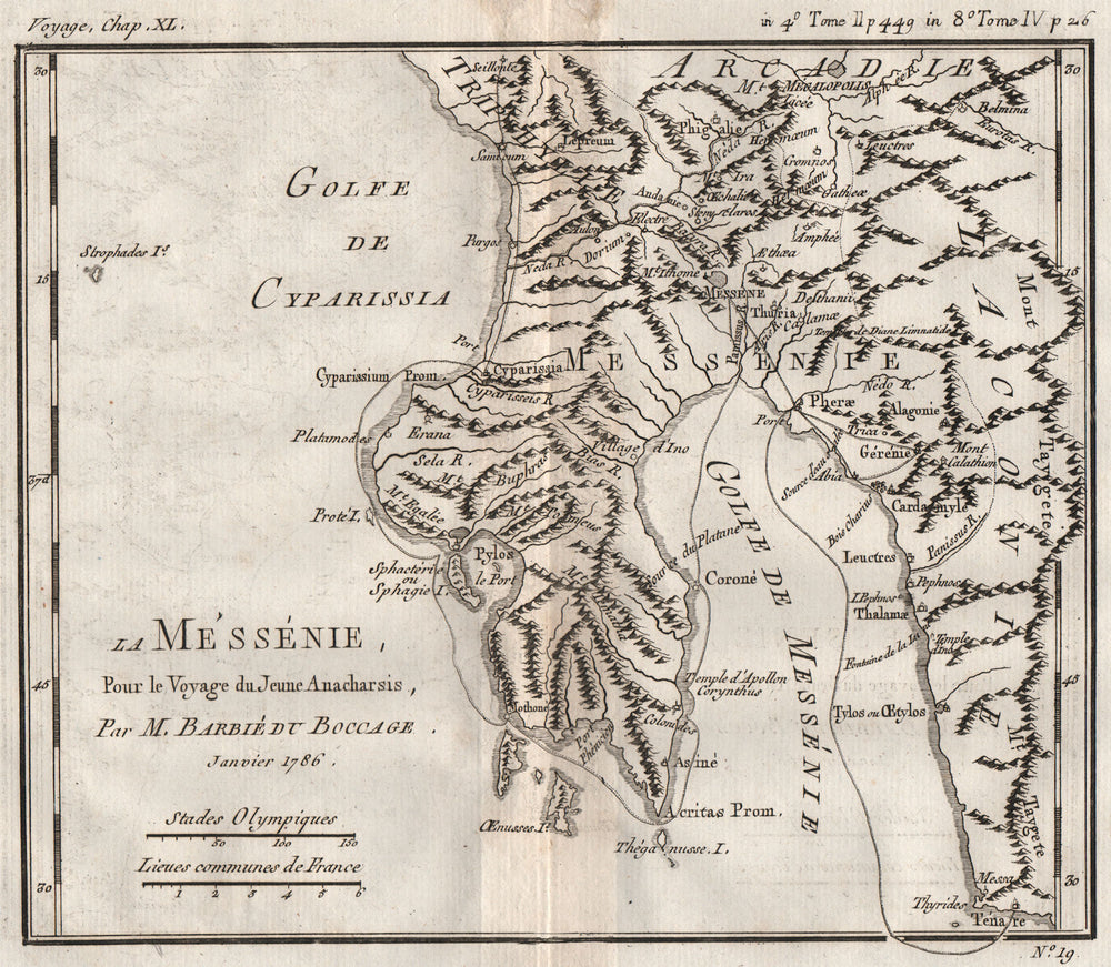 ANCIENT GREECE. Méssénie (Messenia) . BARBIÉ DU BOCAGE 1790 old antique map