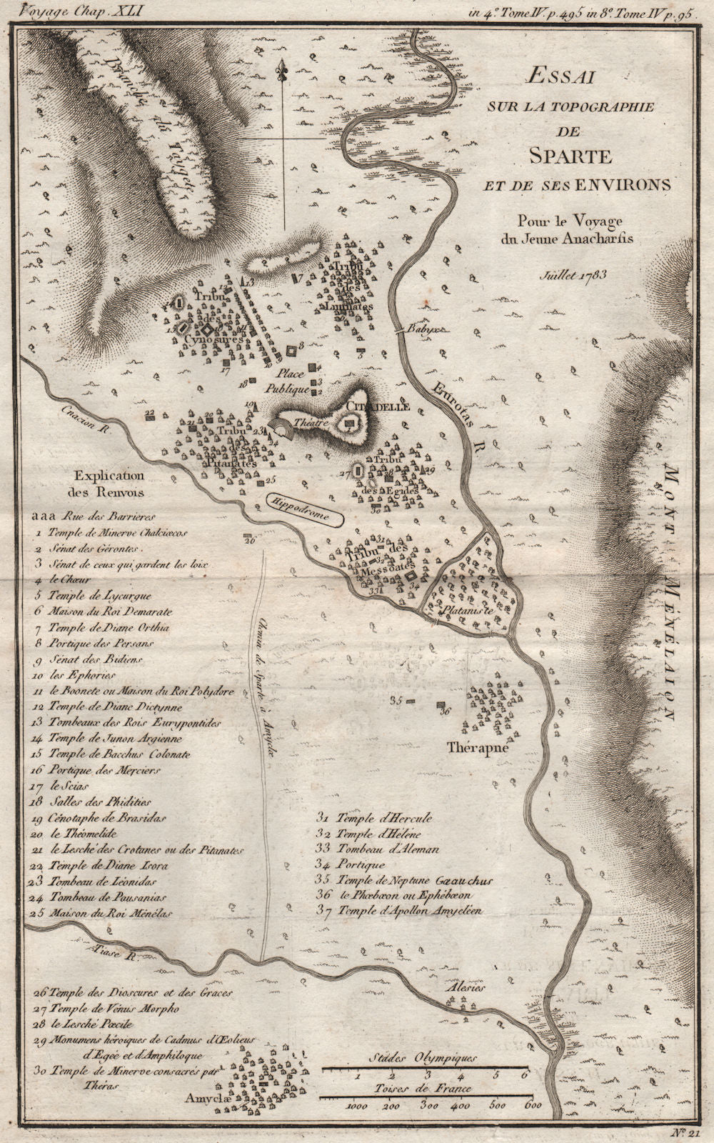 ANCIENT GREECE. Sparte (Sparta) & environs. BARBIÉ DU BOCAGE 1790 old map