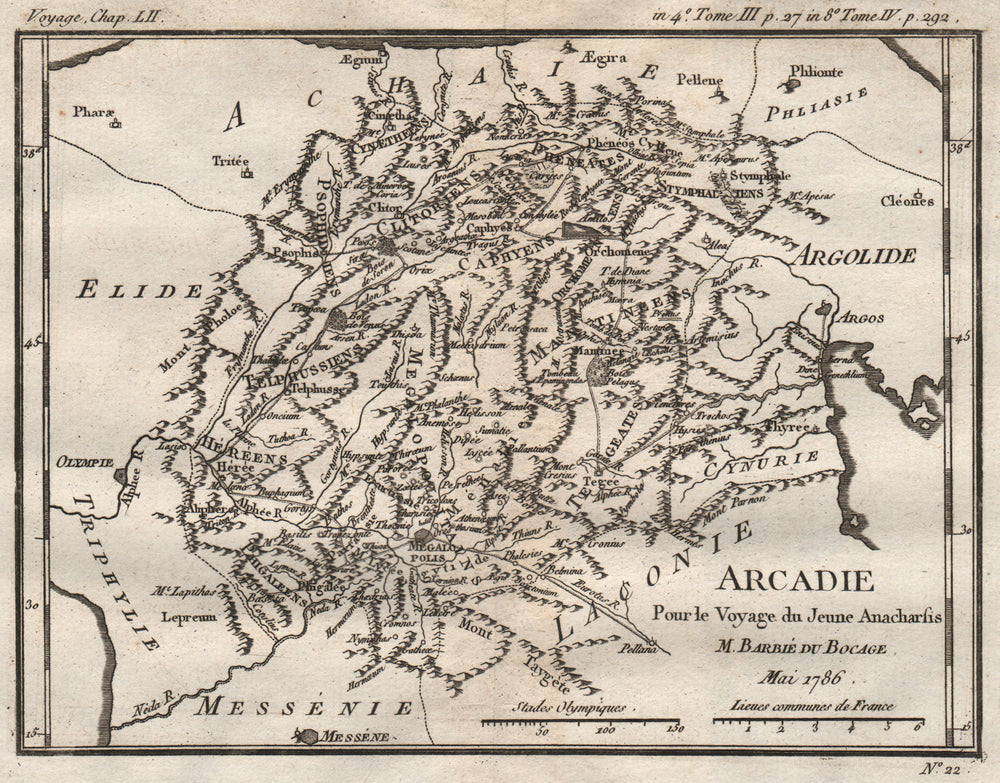 ANCIENT ANCIENT GREECE Arcadie (Arcadia). Antique map. BARBIÉ DU BOCAGE 1790