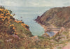 LAMORNA COVE. View of the jetty/pier & coast. Boat. Beach. By GF Nicholls 1915
