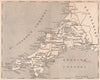 CORNWALL. Sketch-map of Cornwall 1915 old antique vintage plan chart