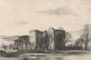 HERMITAGE CASTLE. View of the castle. Scotland. By Majorie E Borthwick 1952