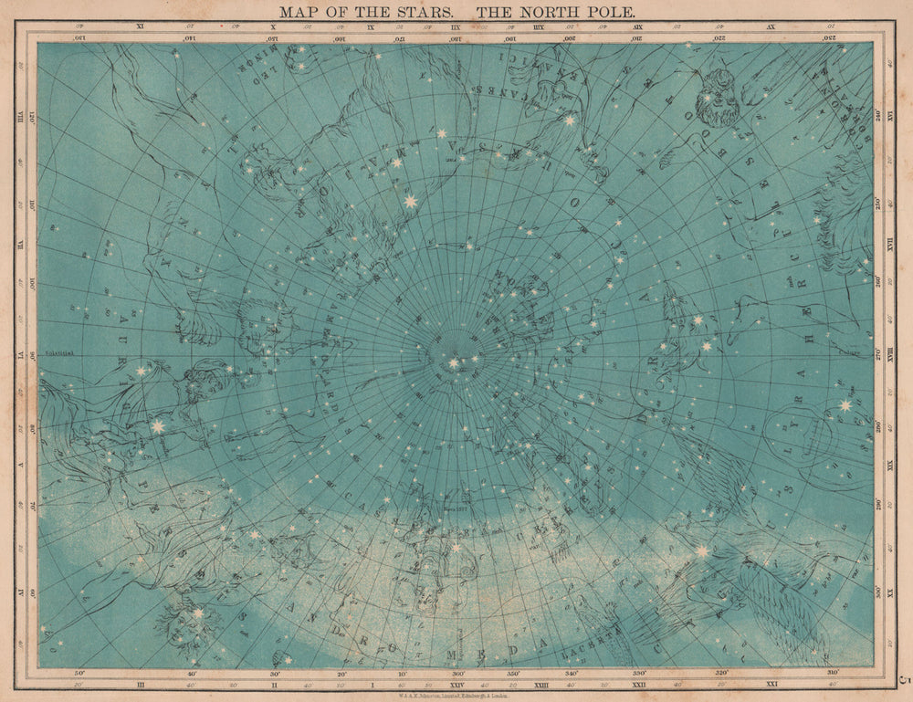 ASTRONOMY. Map of the Stars. The North Pole. Constellations. JOHNSTON 1906