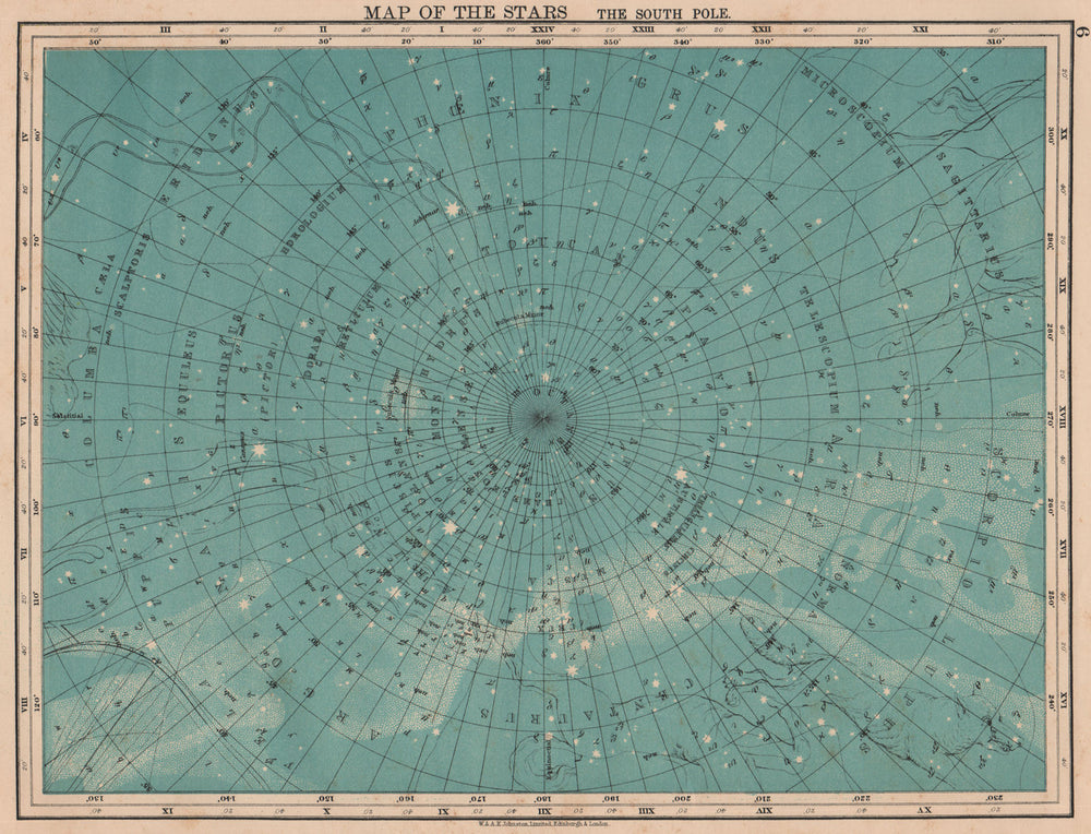 ASTRONOMY. Map of the Stars. The South Pole. Constellations. JOHNSTON 1906