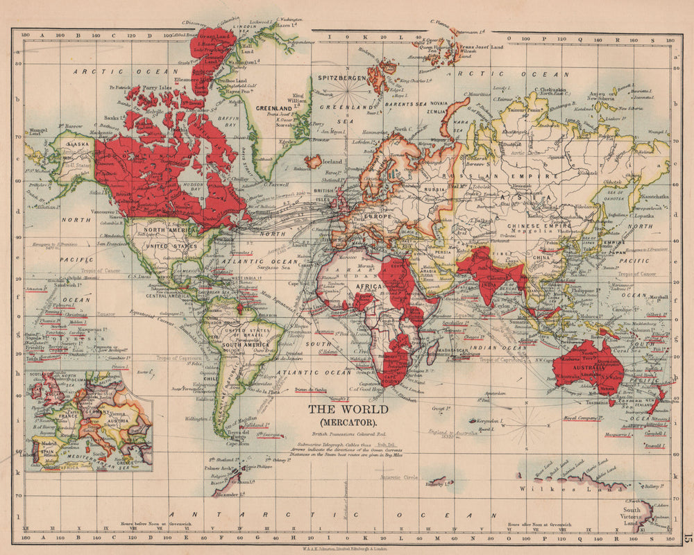 BRITISH EMPIRE. World Mercator. Currents. Steamship routes. JOHNSTON 1906 map