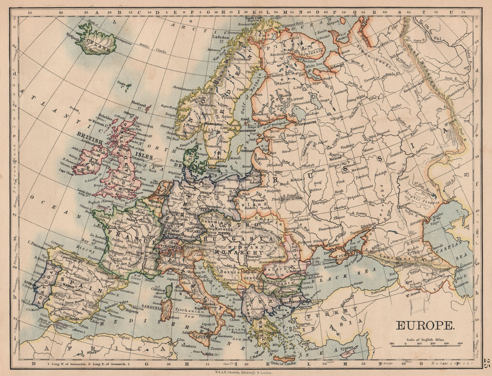 EUROPE POLITICAL. Austria-Hungary. United Sweden & Norway. JOHNSTON 1906 map