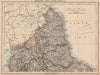 NORTHERN ENGLAND. Cumberland Northumberland Durham Westm. JOHNSTON 1906 map