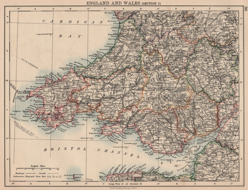 SOUTH WALES. Severn estuary. Glamorgan Pembrokeshire &c. JOHNSTON 1906 old map