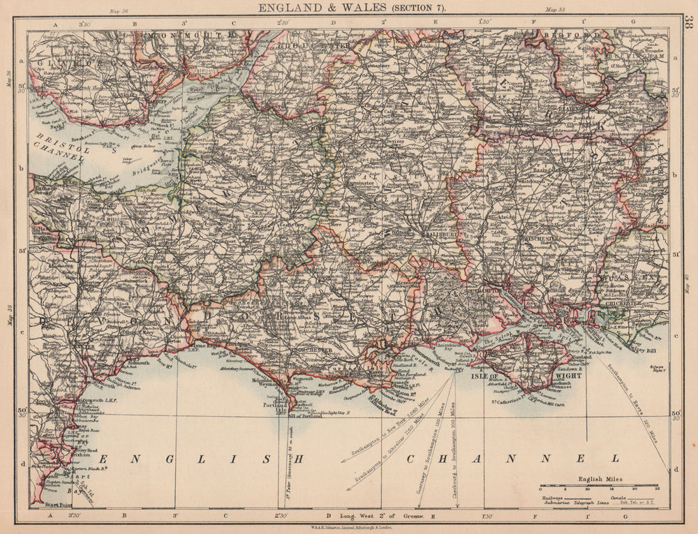 ENGLAND SOUTH. Dorset Somerset Wiltshire Hampshire Severn estuary 1906 old map