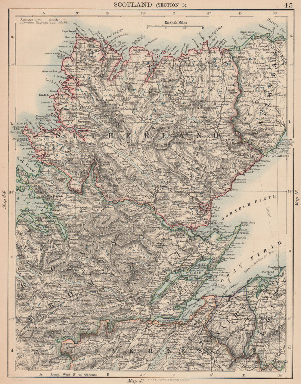 SCOTTISH HIGHLANDS. Sutherland Ross Cromarty Caithness Moray Firth 1906 map
