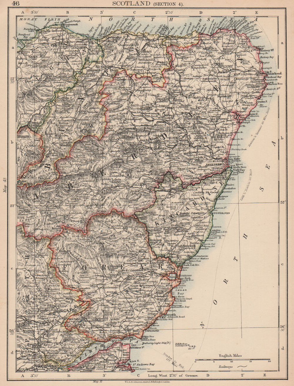 SCOTLAND NE. Aberdeenshire Banff Forfar Kincardine Elgin. JOHNSTON 1906 map