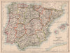 SPAIN AND PORTUGAL. Iberia. Provinces railways. Balearics. JOHNSTON 1906 map