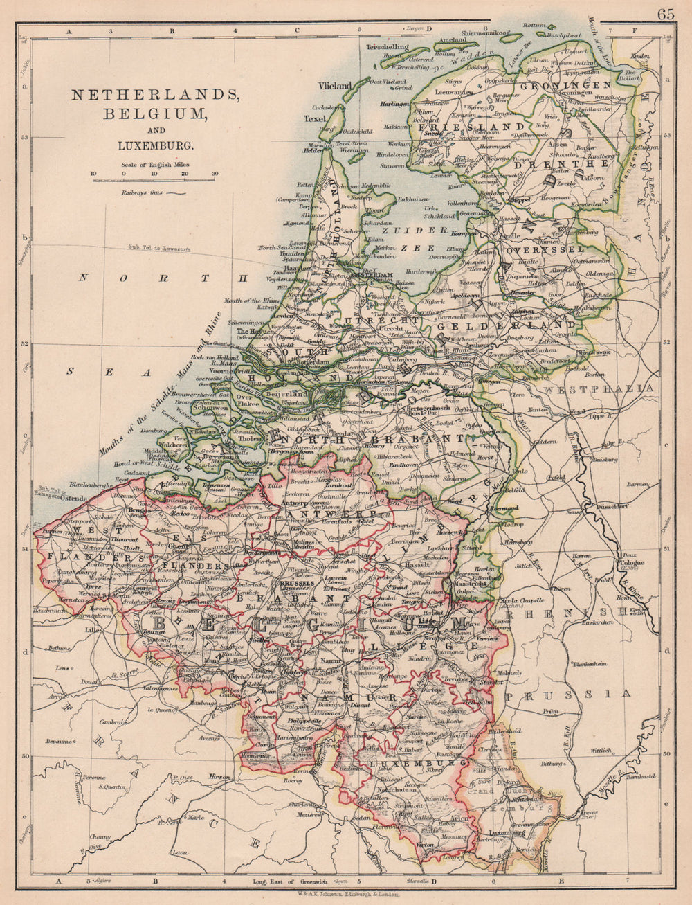 BENELUX. Netherlands Belgium Luxemburg. Holland. JOHNSTON 1906 old antique map