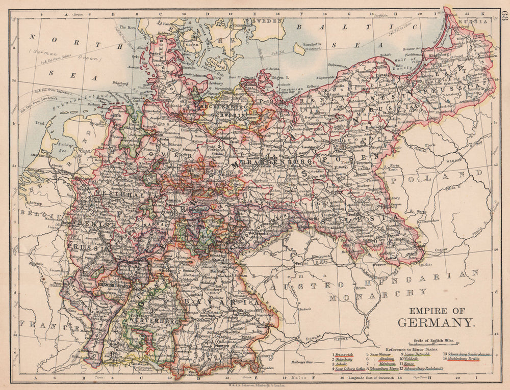 EMPIRE OF GERMANY. States. Prussia Bavaria Alsace Lorraine. JOHNSTON 1906 map