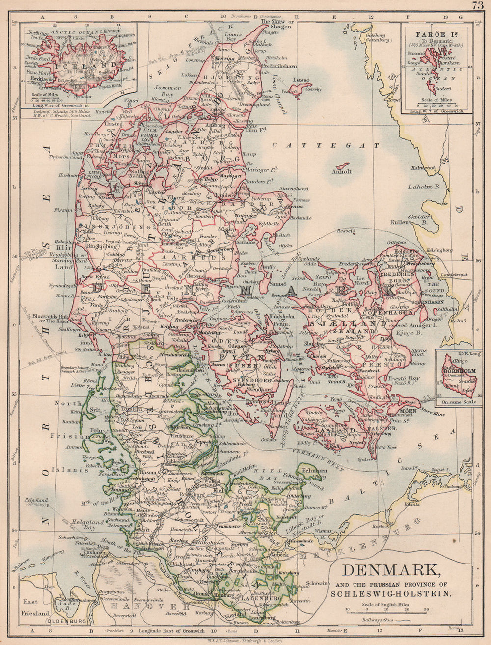 DENMARK SLESVIG-HOLSTEN. Prussian Schleswig-Holstein. JOHNSTON 1906 old map