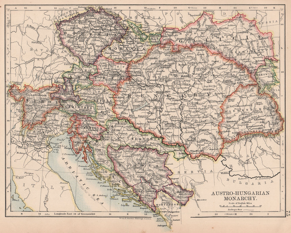 AUSTRO-HUNGARIAN MONARCHY. Dalmatia Slavonia Siebenburgen &c. JOHNSTON 1906 map