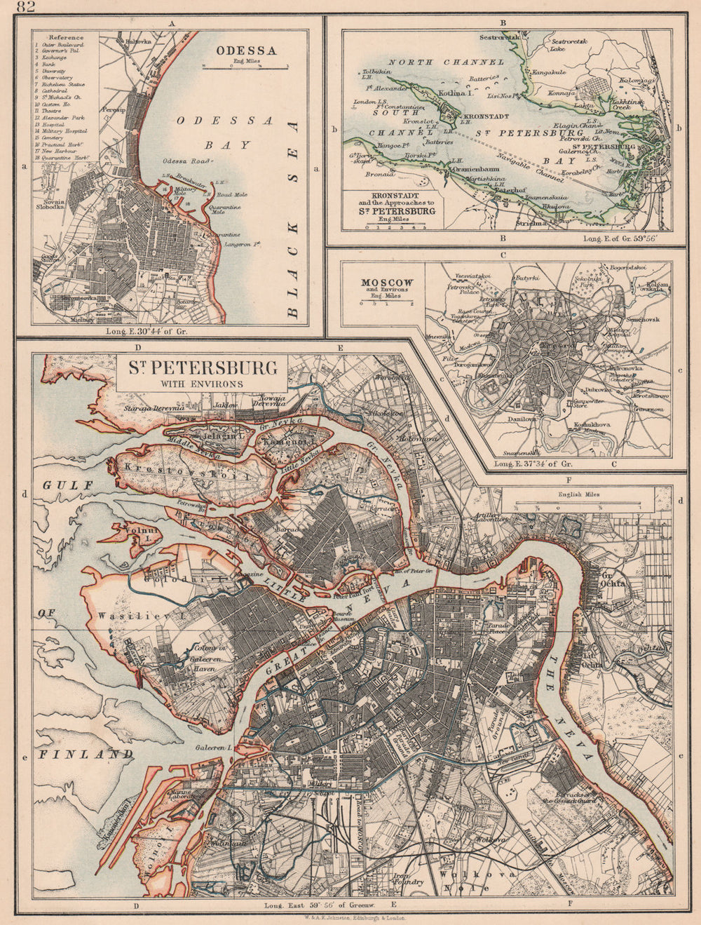 RUSSIA & UKRAINE CITIES. St. Petersburg Odessa Brasov Moscow Москва 1906 map