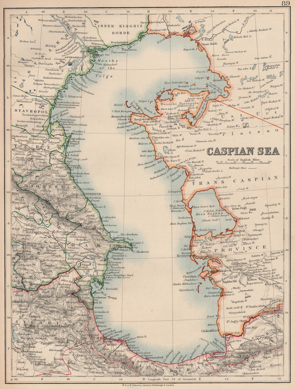 CASPIAN SEA.Baku Persia(Iran)Astrakhan.Inner Kirghiz Horde.JOHNSTON 1906 map