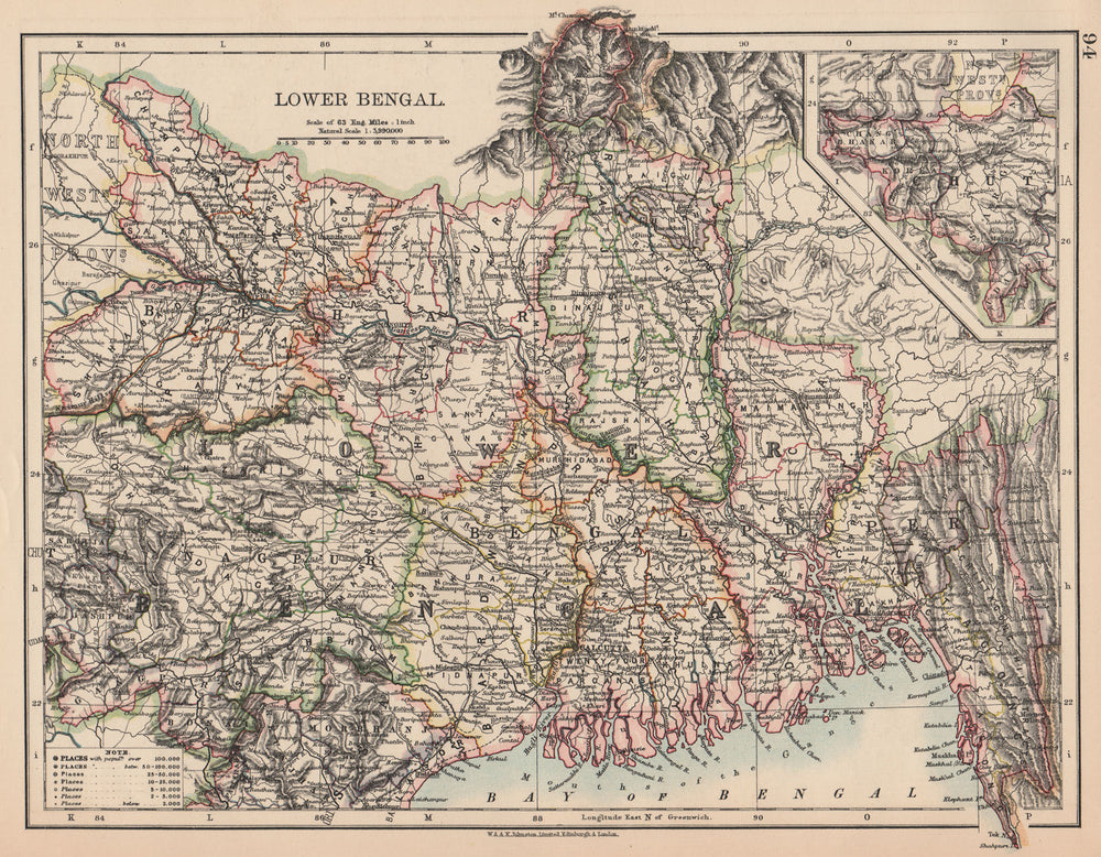 BRITISH INDIA NE.Lower Bengal.Nagpur Bihar Rajshah Sikkim Bardwan.Rail 1906 map