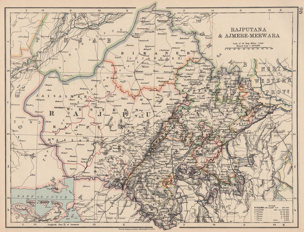 BRITISH INDIA NW. Rajputana & Ajmer-Merwara. Rajasthan. JOHNSTON 1906 old map