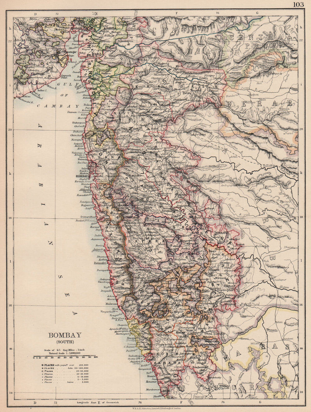 BOMBAY(MUMBAI)(SOUTH).British India.Maharashtra.railways.JOHNSTON 1906 old map