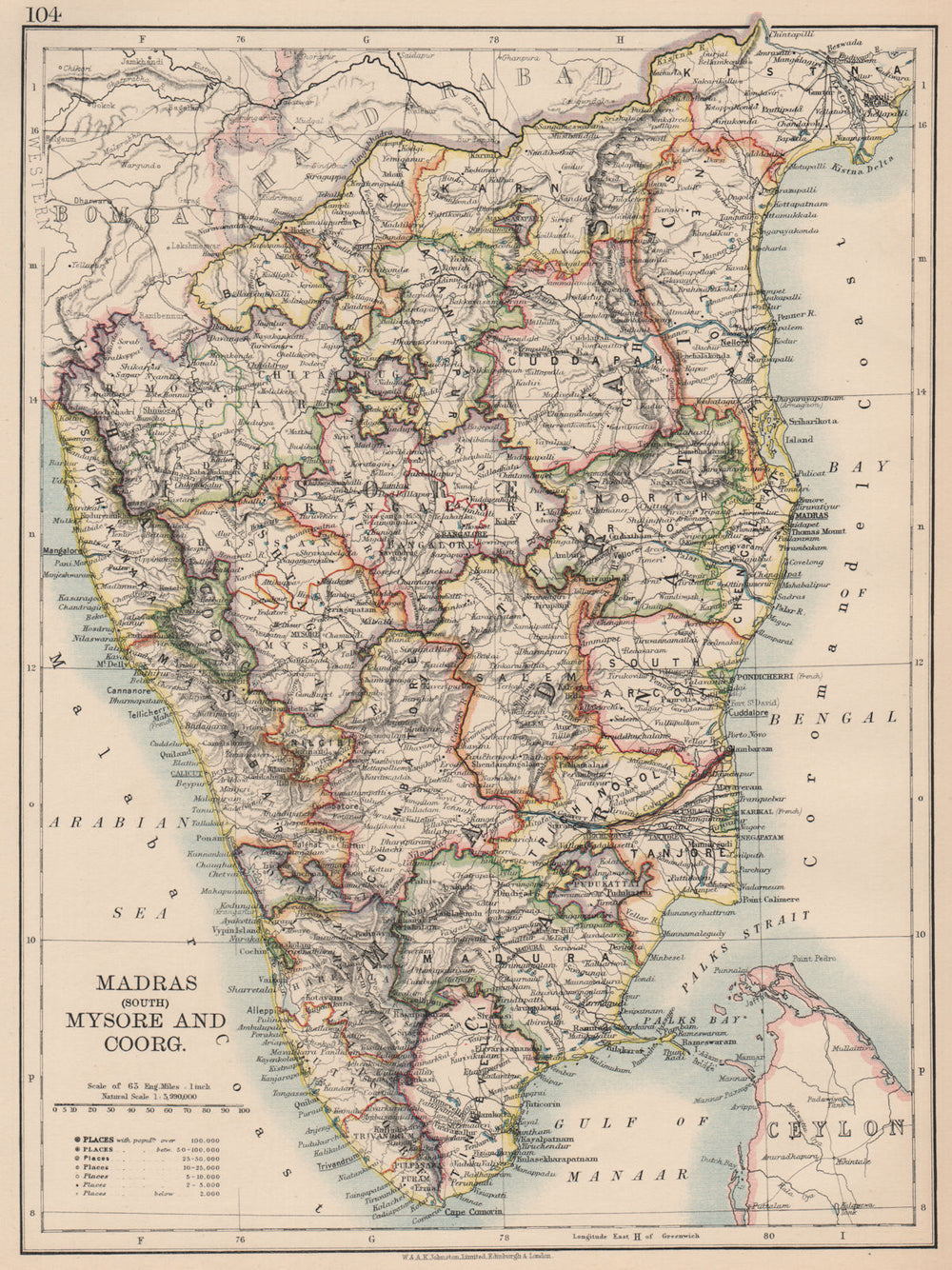 BRITISH INDIA S. Coromandel & Malabar Coasts. Madras (Chennai) Mysore 1906 map