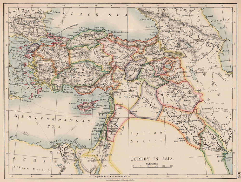 OTTOMAN TURKEY IN ASIA. Cyprus Levant Mesopotamia Palestine. JOHNSTON 1906 map