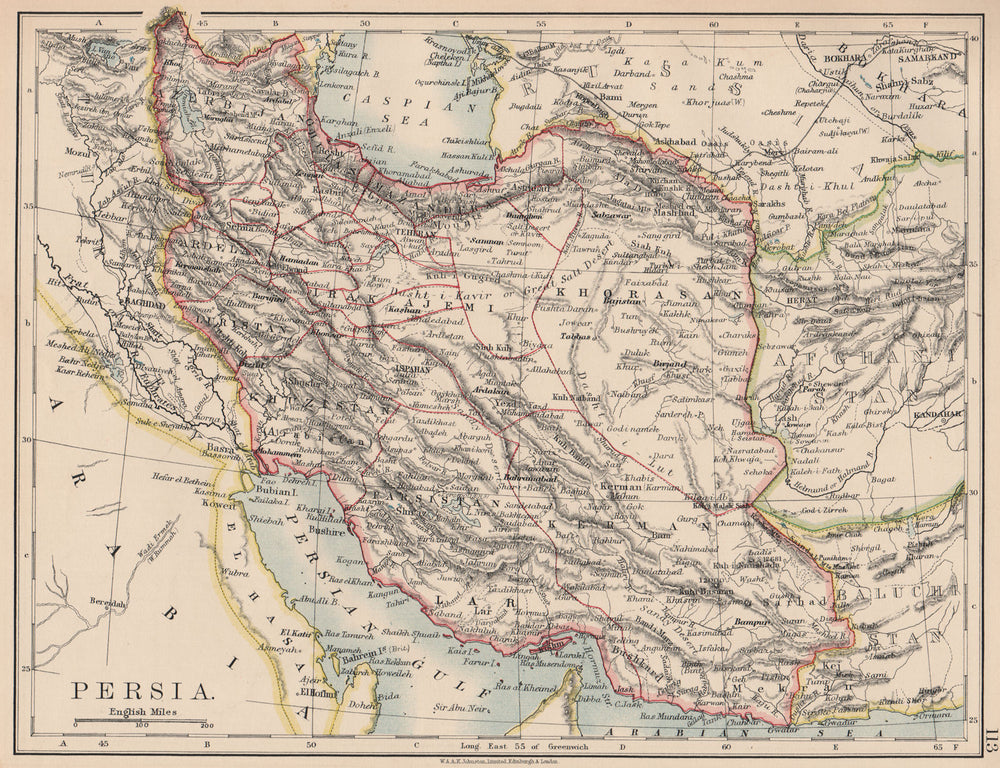PERSIA(IRAN).Showing provinces.Iran.Persian Gulf.Bushehr.JOHNSTON 1906 old map