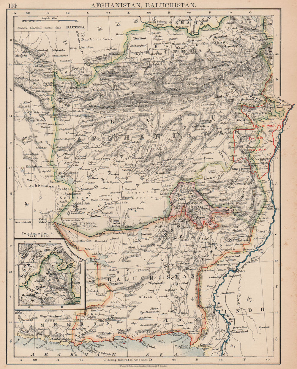 AFGHANISTAN & BRITISH BALUCHISTAN. Kabul. North West Frontier province 1906 map