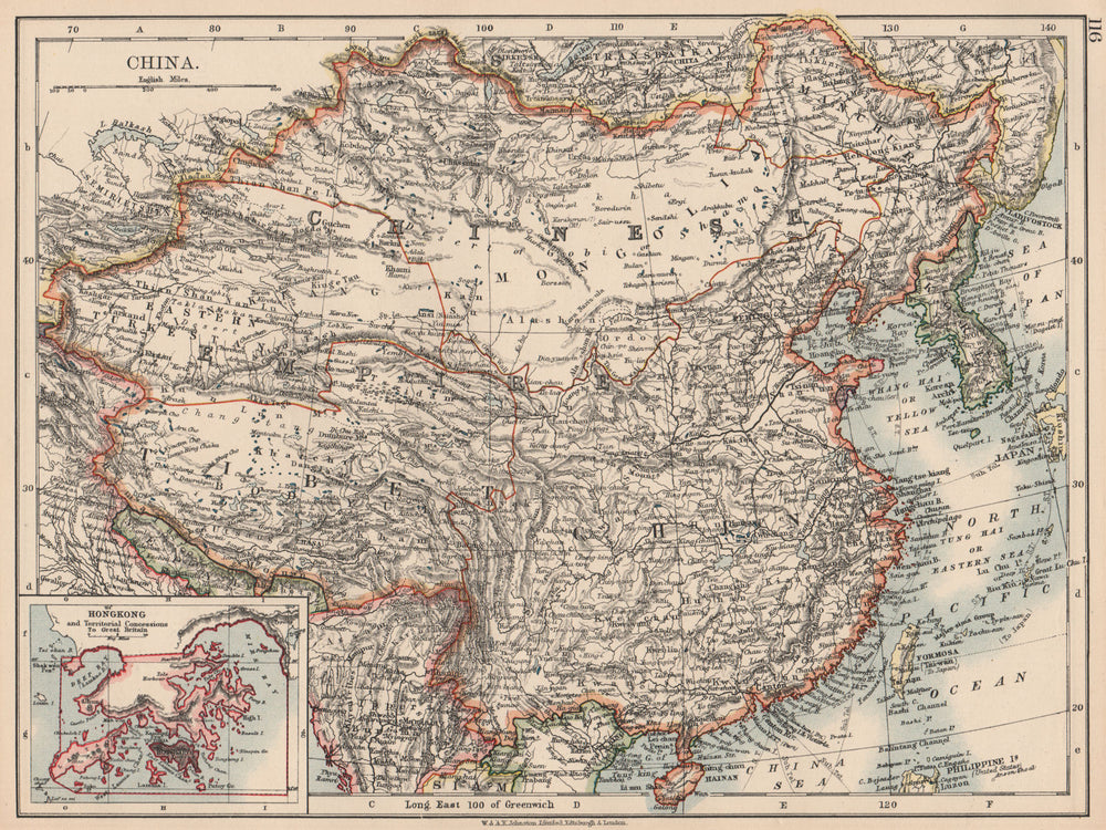 CHINESE EMPIRE.China East Asia Tibet Mongolia Turkestan Korea Hong Kong 1906 map