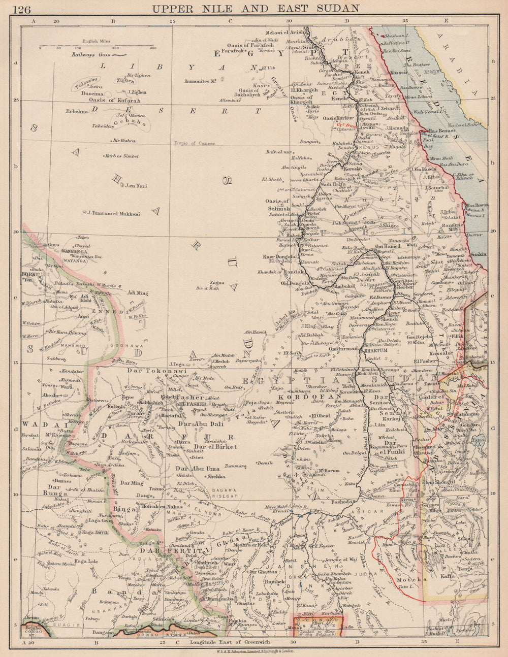 UPPER NILE & EAST SUDAN.Khartoum.White/Blue Nile.Aswan Low Dam.JOHNSTON 1906 map