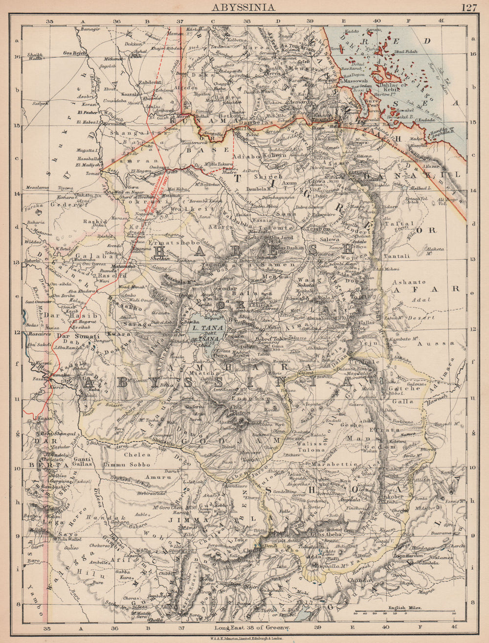 HABESH OR ABYSSINIA. Tigre Amhara Shoa Godjam. Ethiopia. JOHNSTON 1906 old map
