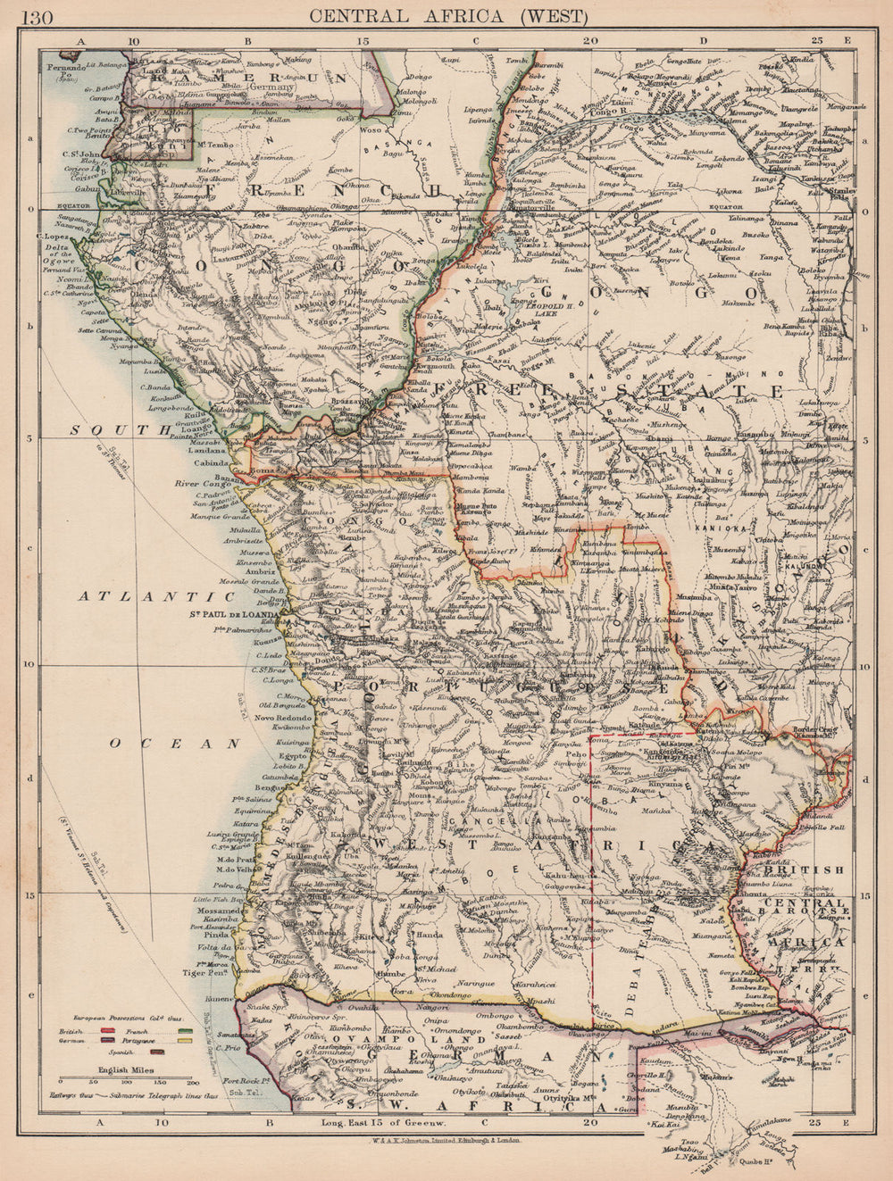 COLONIAL CENTRAL AFRICA. French Congo Free State Portuguese West Africa 1906 map