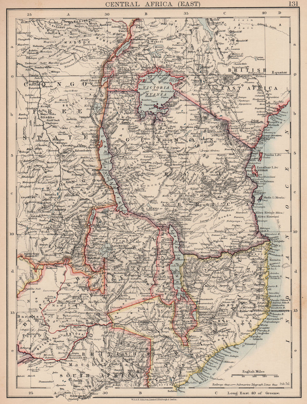COLONIAL EAST AFRICA. German/British/Portuguese East Africa. Tanzania 1906 map