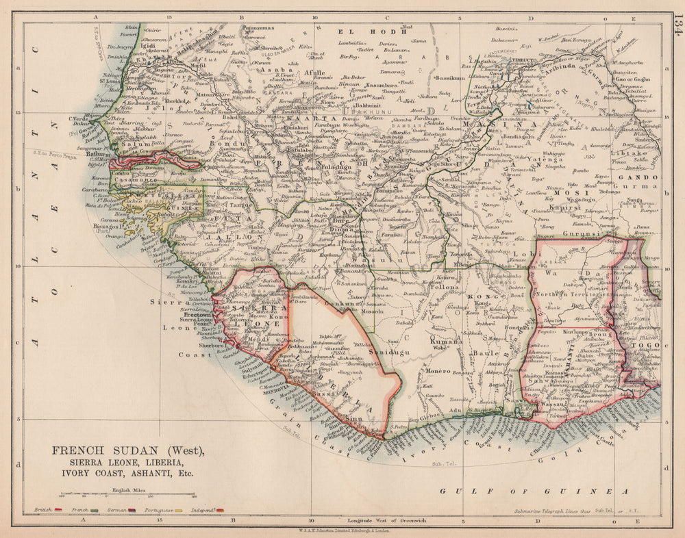 FRENCH SUDAN W. Colonial West Africa. Sierra Leone Ivory Coast Ashanti 1906 map