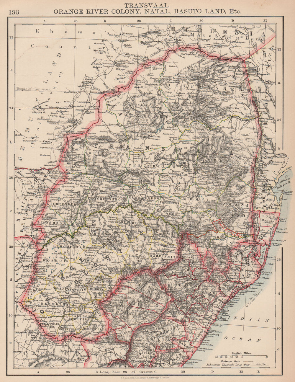 COLONIAL SOUTH AFRICA. Transvaal. Orange River Colony, Natal, Lesotho 1906 map