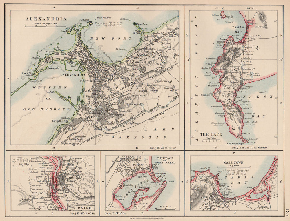 AFRICAN PORTS.Alexandria Cape Town Cairo Port Natal(Durban).JOHNSTON 1906 map