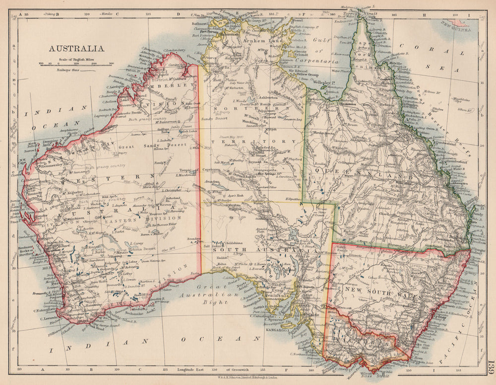 AUSTRALIA. States. Showing Northern Territory within SA. JOHNSTON 1906 old map