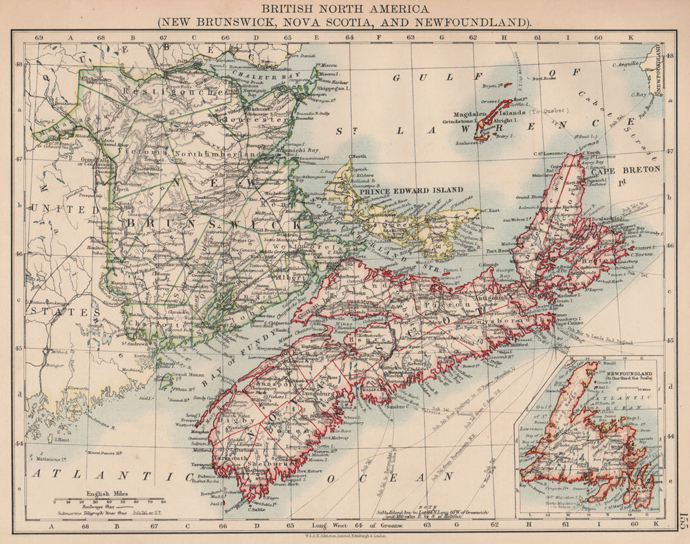 CANADA MARITIME PROVINCES. New Brunswick Nova Scotia Newfoundland 1906 old map