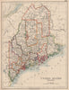 MAINE. State map showing counties & railroads. JOHNSTON 1906 old antique