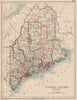 MAINE. State map showing counties & railroads. JOHNSTON 1906 old antique