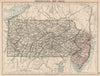 US MID ATLANTIC STATES. Pennsylvania & New Jersey. Counties railroads 1906 map