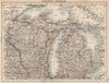 USA MIDWEST. Wisconsin Michigan. Great Lakes Superior Huron. Railroads 1906 map