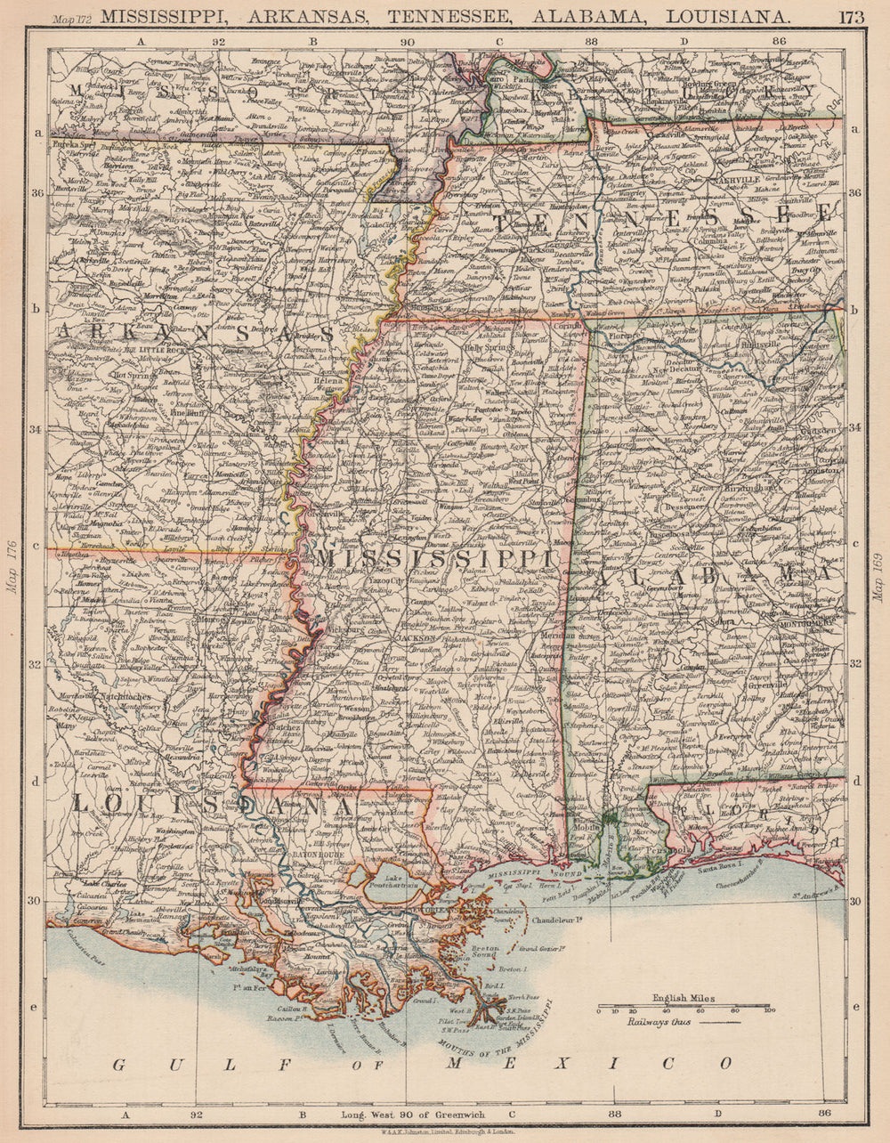 MISSISSIPPI VALLEY. Mississippi Arkansas Tennessee Alabama Louisiana 1906 map