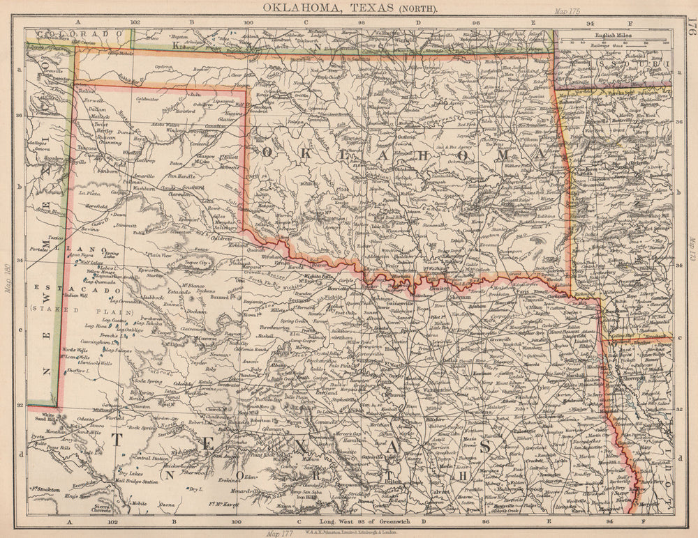 USA SOUTH CENTRAL. Oklahoma & North Texas. Railroads. JOHNSTON 1906 old map