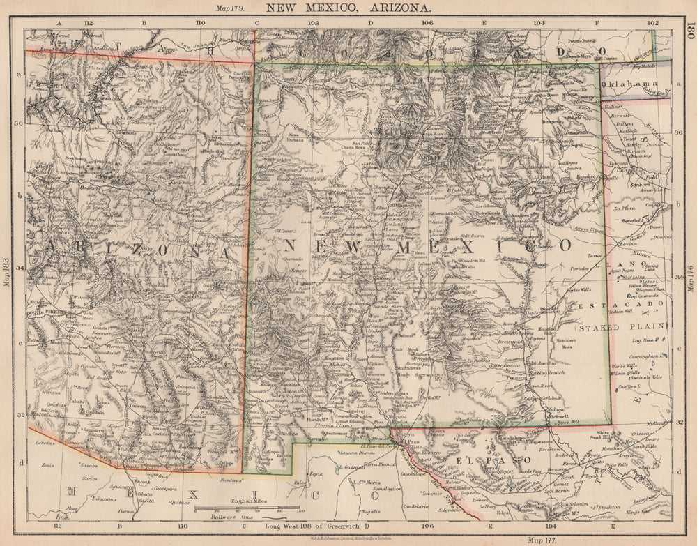 USA MOUNTAIN STATES. New Mexico & Arizona. Railroads. JOHNSTON 1906 old map