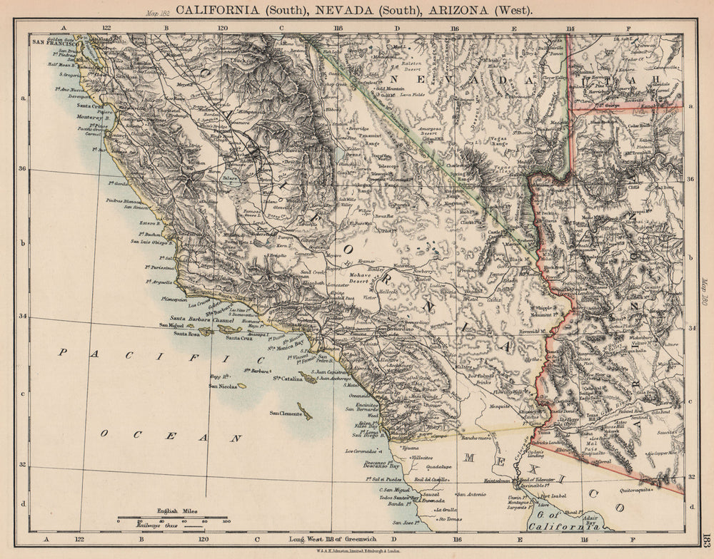 SOUTHERN CALIFORNIA. US Pacific. Nevada South, Arizona West. Railroads 1906 map