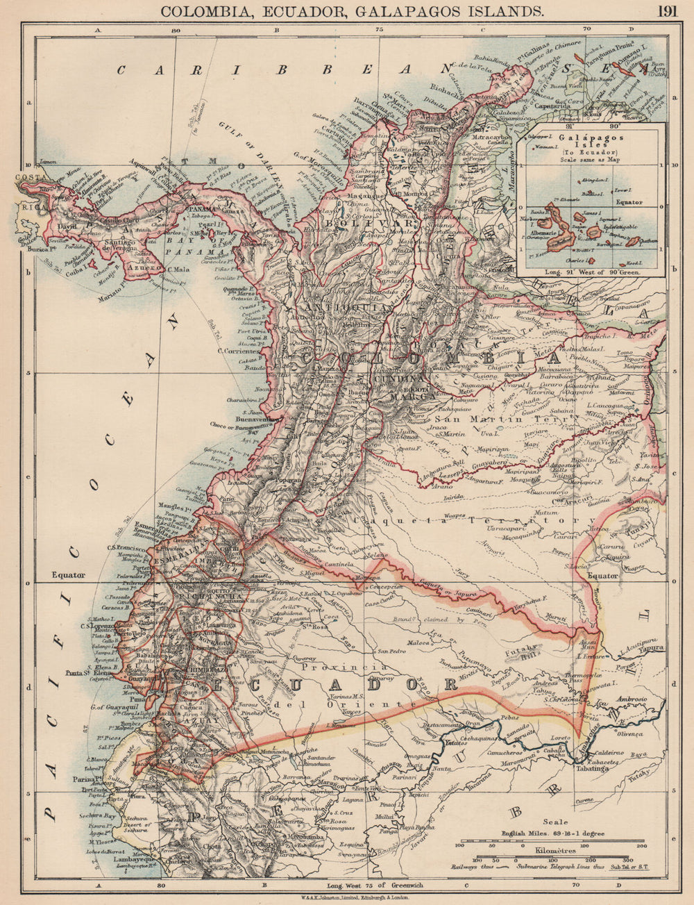 ANDEAN STATES. Colombia Ecuador Panama. States. South America. JOHNSTON 1906 map