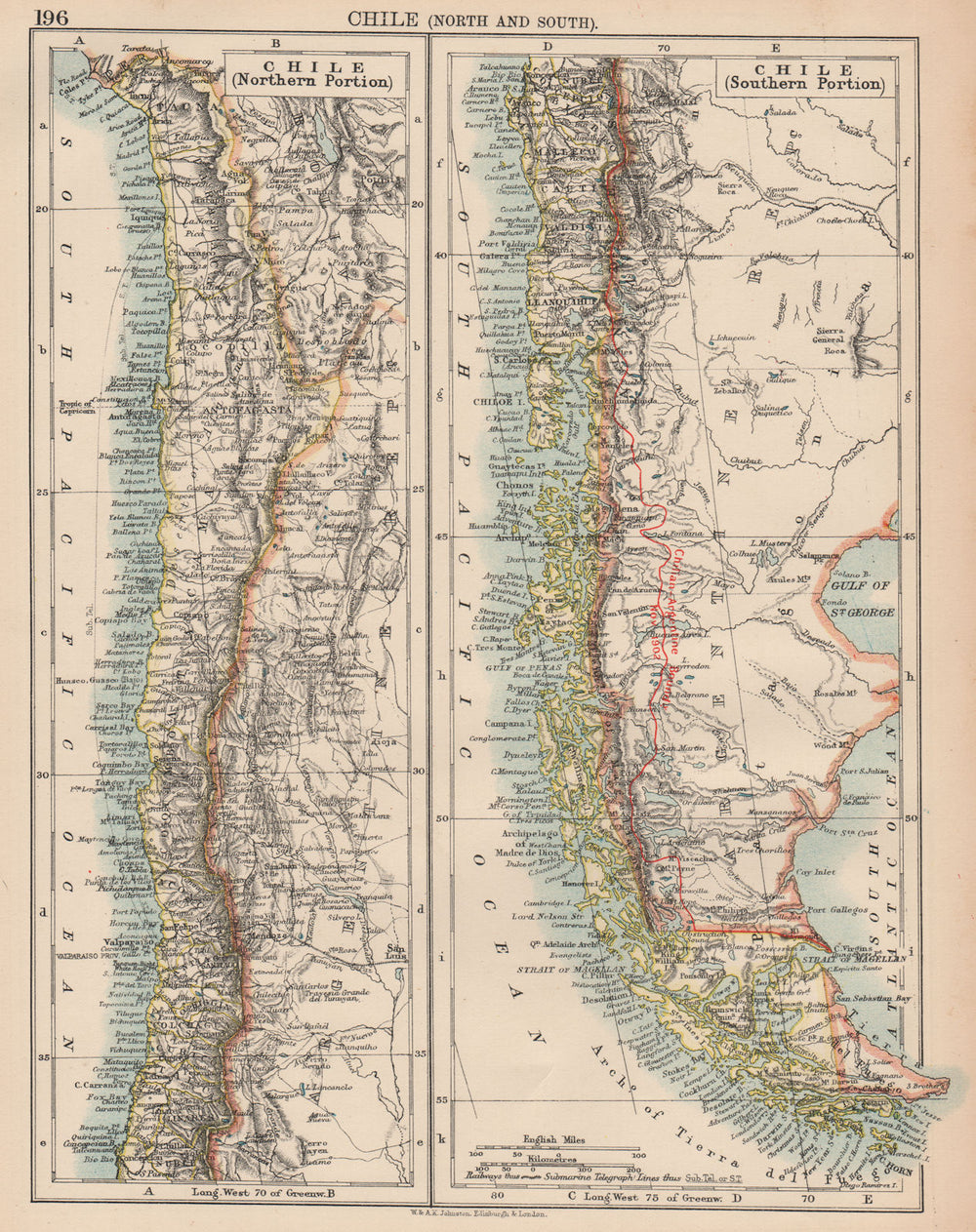 CHILE. Shows Argentina border pre & post 1902 Andes Cordillera dispute 1906 map