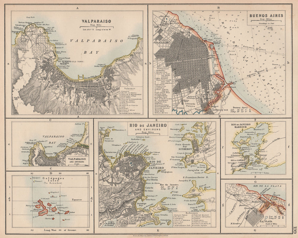 SOUTH AMERICA CITIES. Buenos Aires Rio de Janeiro Valparaiso La Plata 1906 map